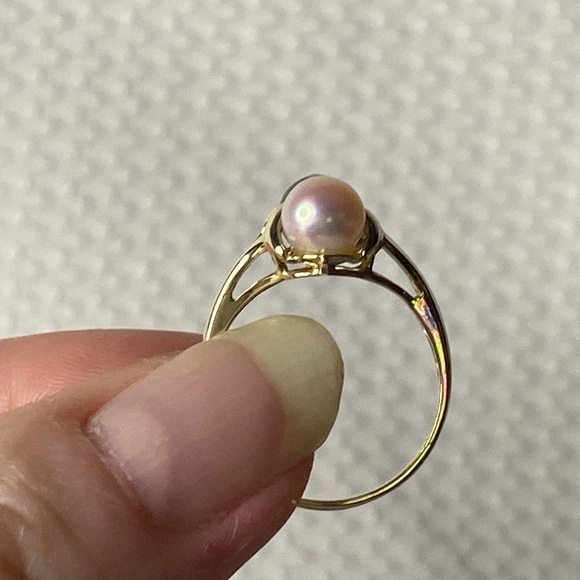 14K Yellow Gold Black and White Cultured Pearl Vertical Style Ring 7.5 - Picture 2 of 7